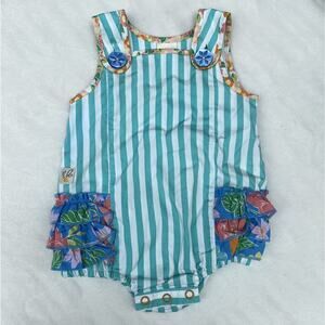 Wildflowers Blue Stripe Ruffle Bubble Romper